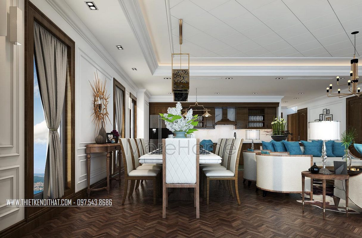 Bộ bàn ghế ăn tân cổ điển (10 người)